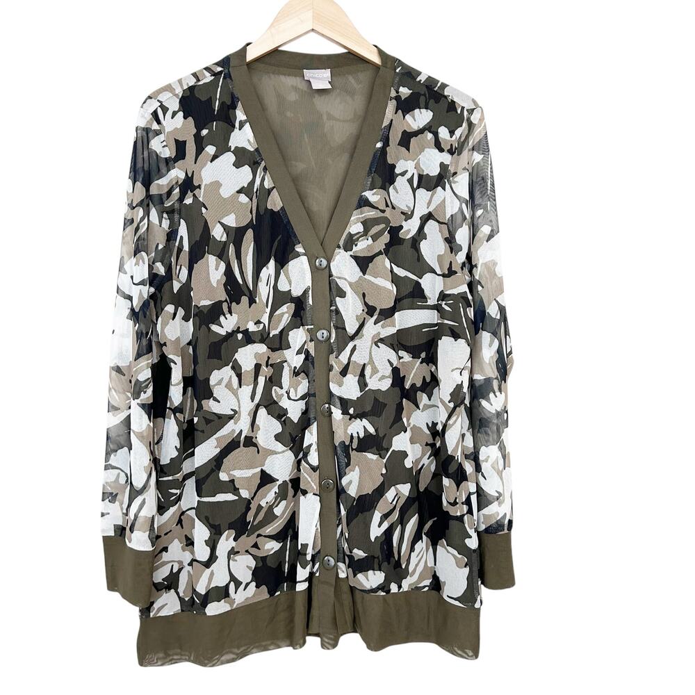 SUMMER CLEAR OUT Chico’s Olive Green Multi-Color Lightweight Cardigan Size